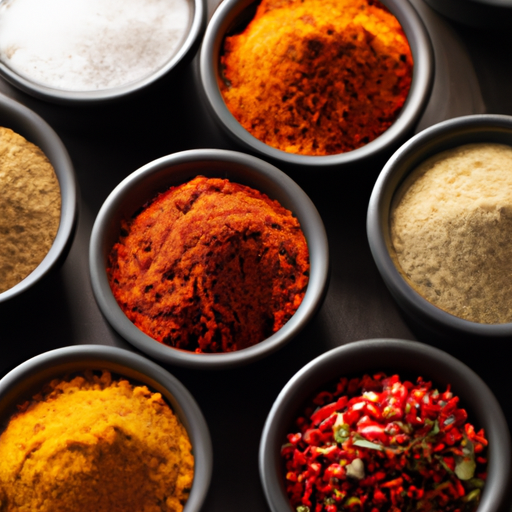 An assortment of colorful Cajun spices in small bowls